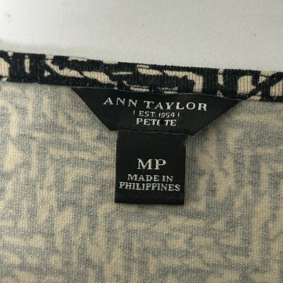 Ann Taylor Sheath Dress Petite M PM Black Tan Geometric Sleeveless Pullover - Picture 6 of 9